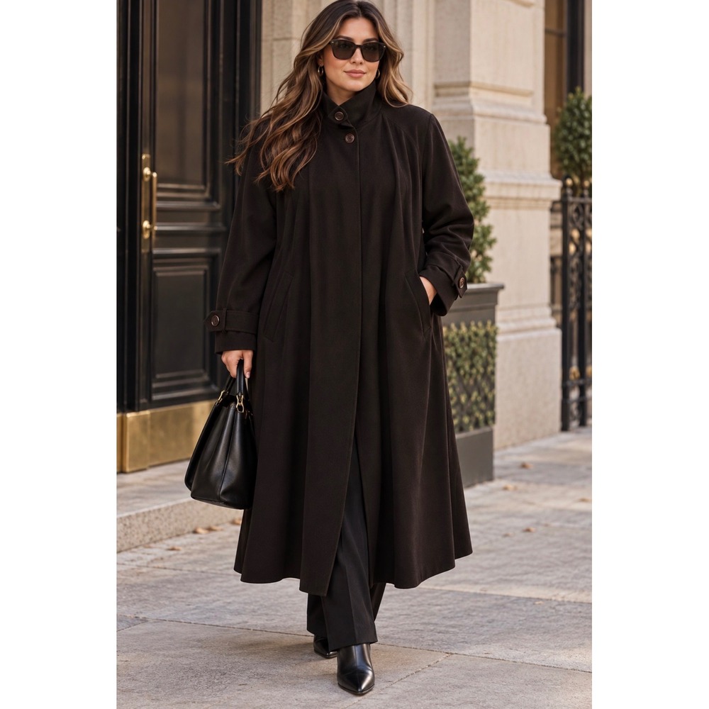 Vintage Gallery Woman Brown Trench Coat Zip Out Liner Funnel Neck Oversized 20W